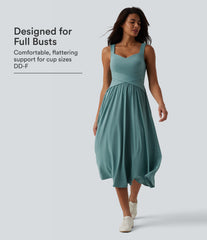 Sleeveless Crossover Flowy Midi Casual Dress with Pockets DD-F