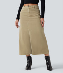 Halara Flex™ Mid Rise Split Midi Casual Colorful Denim Skirt with Pockets
