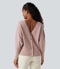 V Neck Long Sleeve Casual Sweater-Front and Back Wearable