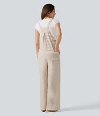 Stripe Casual Linen-Feel Overalls with Pockets