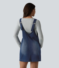 Halara Flex™ V Neck Washed Denim Mini Casual Dress with Pockets