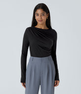 Long Sleeve Asymmetric Ruched Work Top