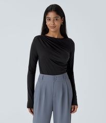 Long Sleeve Asymmetric Ruched Work Top