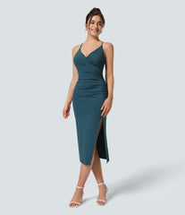 SoftlyZero™ Airy Crossover Ruched Lace Up Bodycon InstantCool Dress-UPF50+