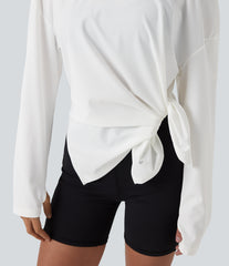 Boat Neck Long Sleeve Thumb Hole Hiking Sports Top-UPF40+