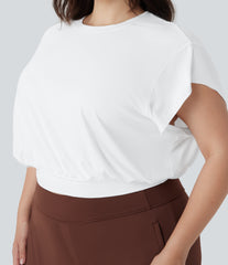 Round Neck Short Batwing Sleeve Work Plus Size T-Shirt