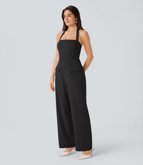 Halter Adjustable G-hook Flap Pockets Jumpsuit