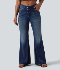 Halara Flex™ Asymmetric Mid Rise Casual Flare Jeans with Pockets