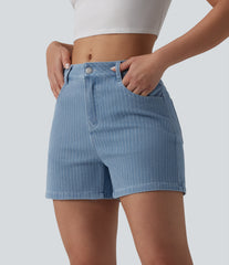 Halara Flex™ Mid Rise Stripe Denim Casual Shorts 4'' with Pockets