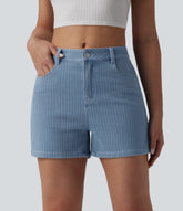 Halara Flex™ Mid Rise Stripe Denim Casual Shorts 4'' with Pockets