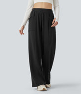 High Waisted Straight Leg Yoga Pants with Pockets