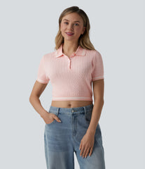 Polo Short Sleeve Cropped Casual Sweater