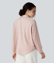 Lapel Raglan Long Sleeve High Low Relaxed Casual Sweatshirt