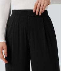High Waisted Wide Leg Thermal Work Pants with Pockets