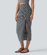 Halara UltraSculpt™ Check Print High Waisted Drawstring Bodycon Midi Casual Skirt
