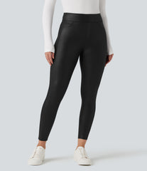 Halara Ultrasculpt™ Faux Leather Shine High Waisted Casual Leggings with Pockets