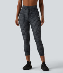 Halara UltraSculpt™ Check Plaid Print High Waisted Drawstring Yoga Capri Leggings with Pockets