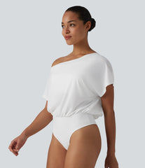 One Shoulder Built-in Bra Short Sleeve Quick Dry Casual Bodysuit