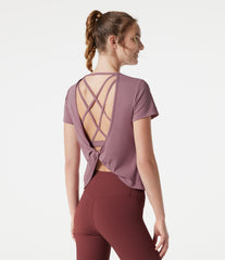 Round Neck Built-in Bra Short Sleeve InstantCool Quick Dry Yoga Sports Top-UPF50+