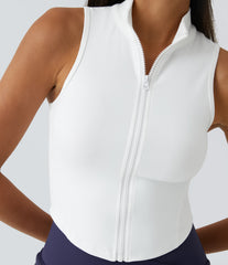 Mock Neck Zip Front Sleeveless Cropped Tank Top