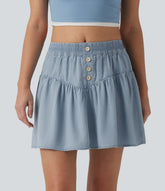Mid Rise Mini Draped Lyocell Denim Casual A-line Skirt