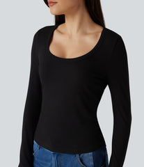 U Neck Long Sleeve Casual Top
