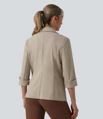 Shawl Collar 3/4 Sleeve Work Blazer with Pockets
