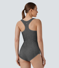 Halara Flex™ Square Neck Racerback InstantCool Washed Denim Tennis Bodysuit