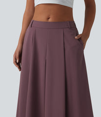 Mid Rise Pleated 7/8 Casual Culottes Pants with Pockets
