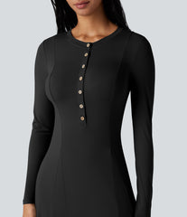 Henley Long Sleeve Flare Maxi Casual Dress