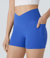 SoftlyZero™ Crossover High Waisted Pocket Antislip Yoga Biker Shorts 3''-UPF50+