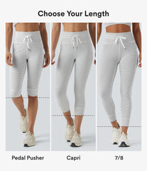 High Waisted Drawstring Stripe Capri Yoga Leggings with Pockets