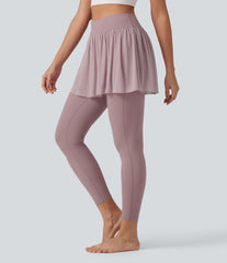 SoftlyZero™ Airy InstantCool High Waisted Contrast Mesh 2-in-1 Yoga Skirt Leggings with Pockets-UPF50+