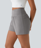 High Waisted Crossover Pocket 2-in-1 Casual Shorts