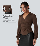 V Neck Long Sleeve Ruched Work Shirt