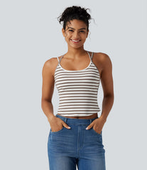 U Neck Built-in Bra Stripe Casual Tank Top