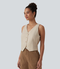 V Neck Casual Linen-Blend Vest