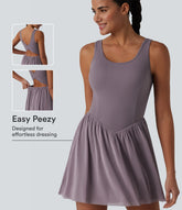 SoftlyZero™ Crisscross Backless Contrast Mesh 2-in-1 Built-in Bra Flowy Mini Tennis Active Dress with Pockets-Easy Peezy