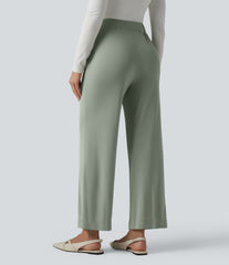 High Waisted Work Straight Leg Pants with Pockets