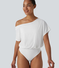 One Shoulder Built-in Bra Short Sleeve Quick Dry Casual Bodysuit