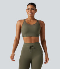 Medium Support Crisscross Back Adjustable Buckle Breathable Mesh Built-in Bra InstantCool Quick Dry Training Sports Bra-UPF50+