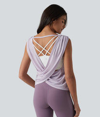 Crisscross Backless Ruched Yoga Tank Top