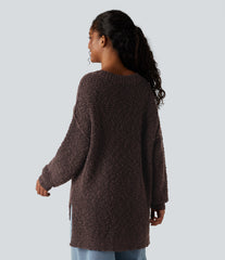 V Neck Long Sleeve High Low Casual Sweater