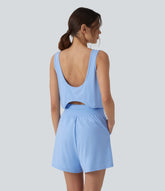 Round Neck Cut Out Drawstring InstantCool Yoga Romper with Pockets-UPF50+