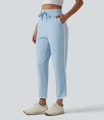 SoftlyZero™ Airy High Waisted Drawstring Contrast Binding Curved Hem InstantCool Yoga Tapered Pants with Pockets-UPF50+