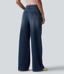 Halara Flex™ Asymmetric Mid Rise Wide Leg Casual Jeans with Pockets