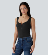 Ribbed Henley Neck Slim Casual Tank Top