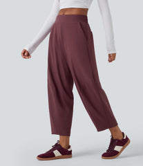 DayStretch Mid Rise Casual Barrel Leg Baggy 7/8 Pants with Pockets