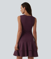 SoftlyZero™ Airy Round Neck Sleeveless Layered Ruffle Hem InstantCool Mini Casual Dress