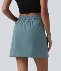 High Waisted Contrast Lace Stretchy Poplin Mini Casual Skirt